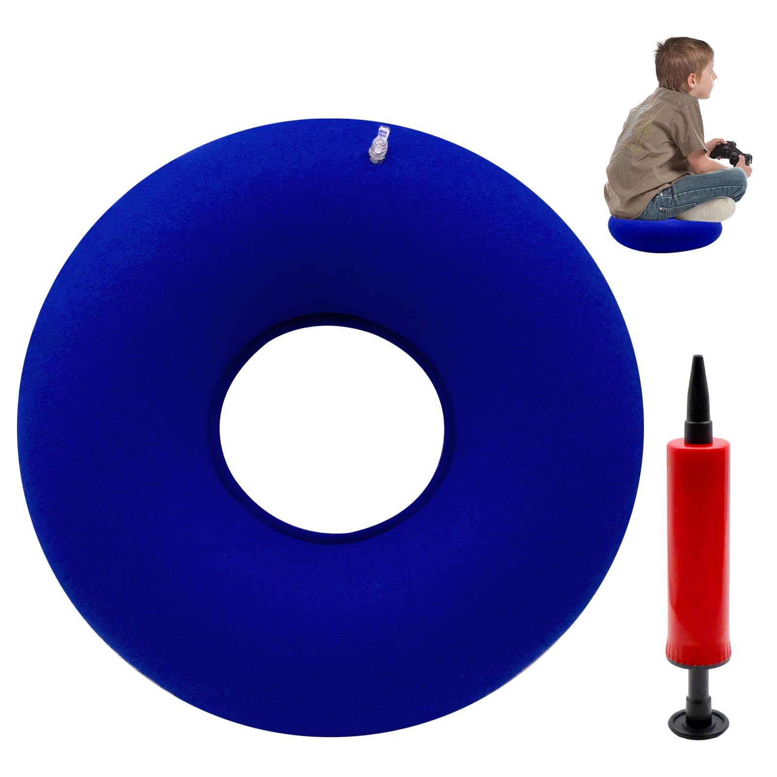 Nadmuchiwana poduszka w kształcie pączka 40 cm z pompką ręczną, miękka poduszka pierścieniowa do siedzenia lub leżenia, podróżna poduszka powietrzna na krzesło, samochód, dom lub podparcie