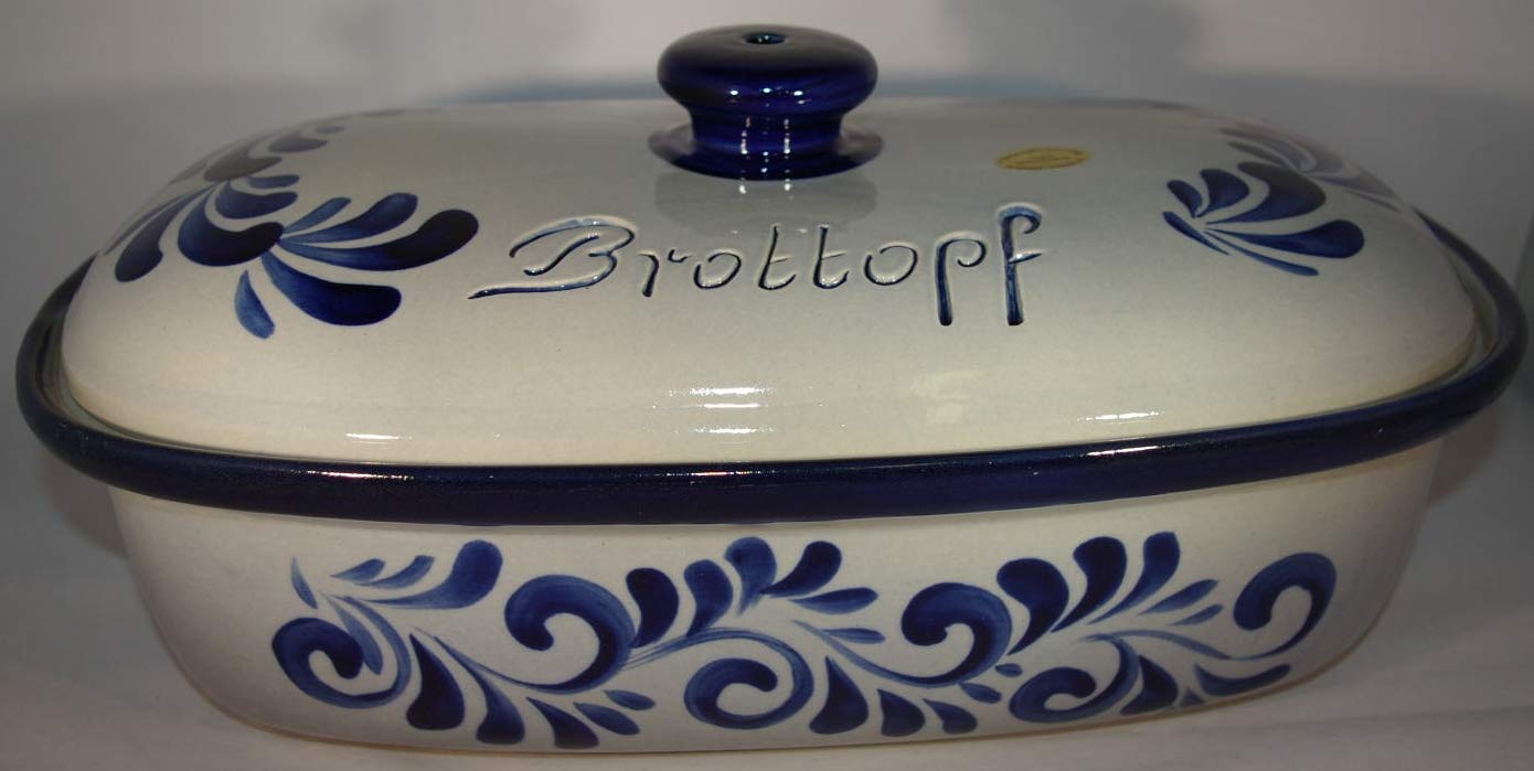 Brottopf grau blau Gross 40 cm | Brotkasten | Brotbox | Brotdose | Brotbehälter | Steinzeug | LxB 41x25