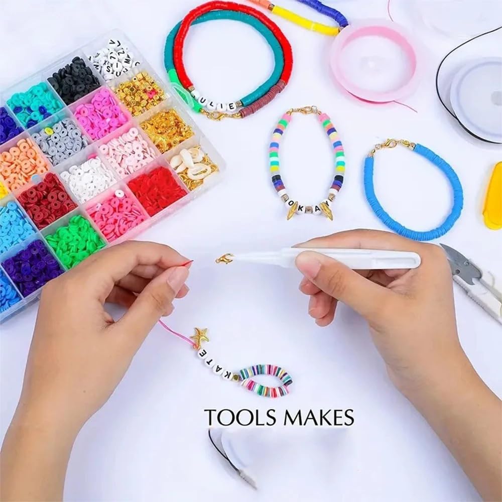 Abalorios Para Hacer Pulseras Kit de fabricación pulseras con cuentas arcilla planas, 7000 Uds., dijes, for joyas