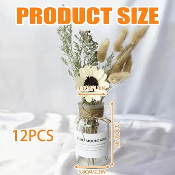 12 PCS Flower Vase,10cm Height 125ml Small Glass Vase Set with 5M Jute Twine,Mini Glass Bud Vases for Table Decoration Living Room,Home,Office,Wedding