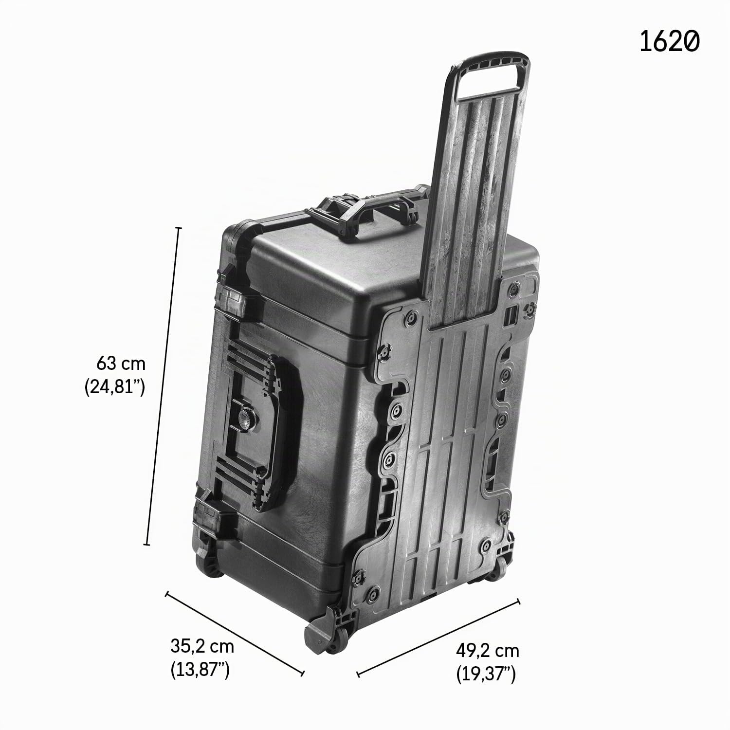 PELI 1620 Maleta trolley grande para el transporte de material audiovisual y fotográfico, IP67 estanca e impermeable al polvo, 72L de capacidad, fabricada en Alemania, sin espuma, color negro