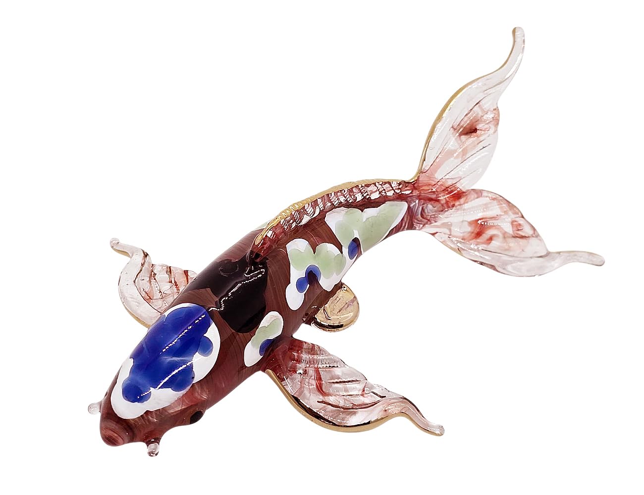 WitnyStore 5" Red Blue White Koi Carp Fish Artistic Blown Glass Figurine Premium Hand-Blown Statue Tabletop Decoration Unique Collectible for Adult Collectors Handcrafted Elegant Home Room Decor