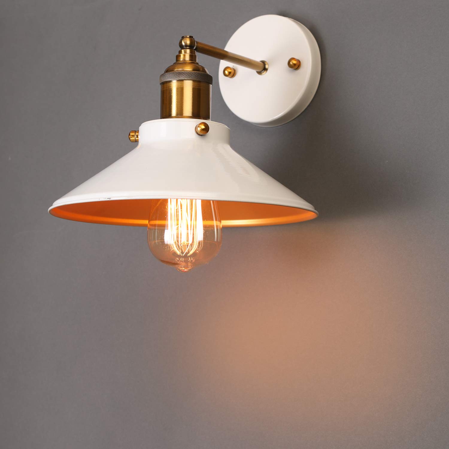 GlitzEdison Wall Lamp Frech Antique Vintage Industrial Loft, E27 Holder, Decorative, Urban Retro Style, White Powder Coated (Still)