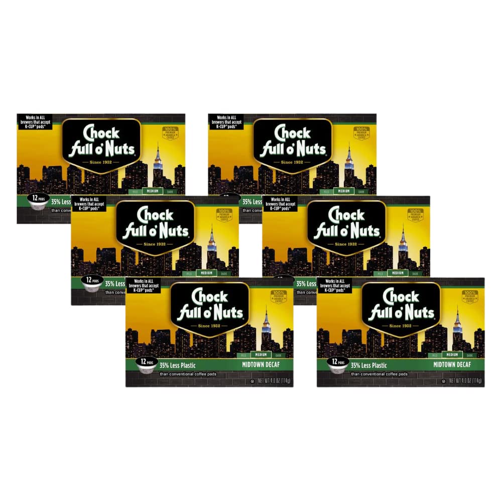 Chock Full o'Nuts Midtown Decaf, Single Serve Cups, Case of 6