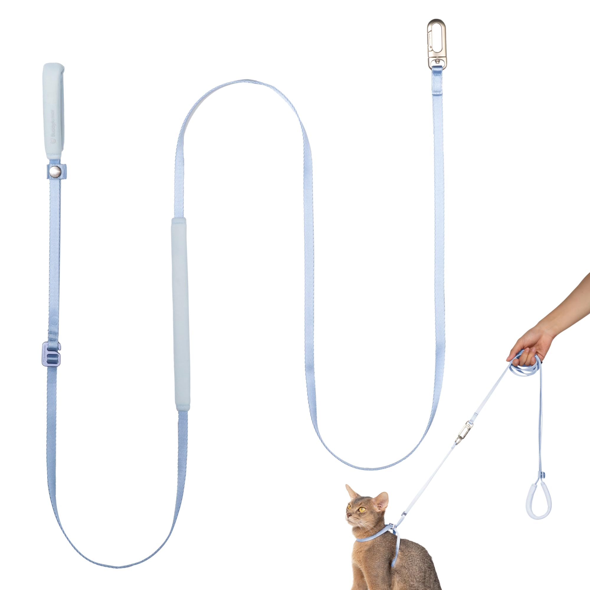 Photo 1 of ** dirtFROM TRANSPORT** BuddyArmor Ultra Lightweight Cat Leash Adjustable with Padded Handle, Soft Thin Nylon Cat Walking Training Waist Crossbody Leash for Kitten>4lbs Small Medium Large Cats Puppy, No Harness (Sierra Blue)
