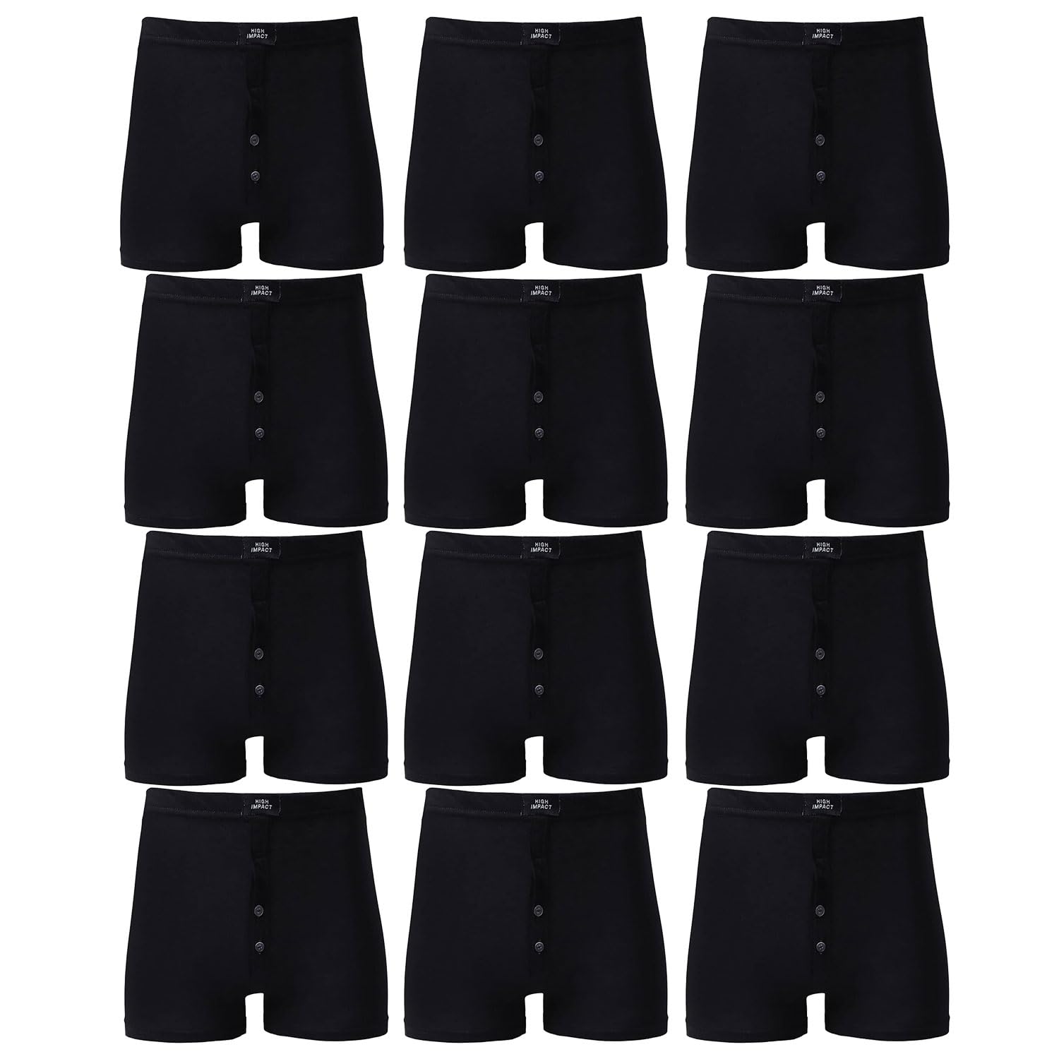 PixelKnit Mens Boxer Shorts, Elasticated Waistband Jersy Boxer Classic Rich Cotton Underwear For Men Multipack Briefs Button Fly Underpants (Black 12Pack, Medium)
