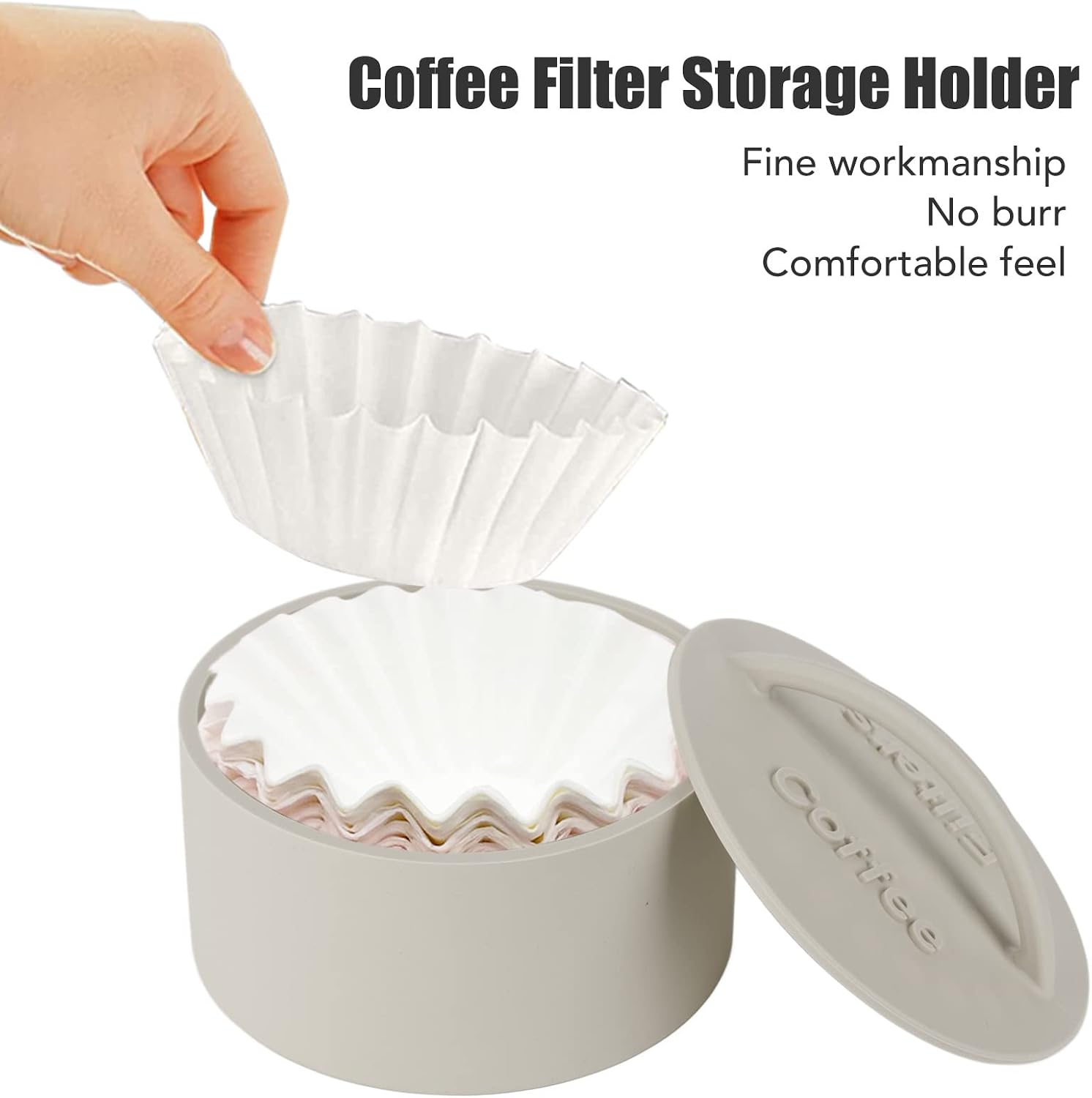 Coffee Filter Papers Storage Container, Coffee Filter Holder Storage Silicone Round Coffee Filter Holder Basket Coffee Station Organizer for Home Coffee Shop (Grey)