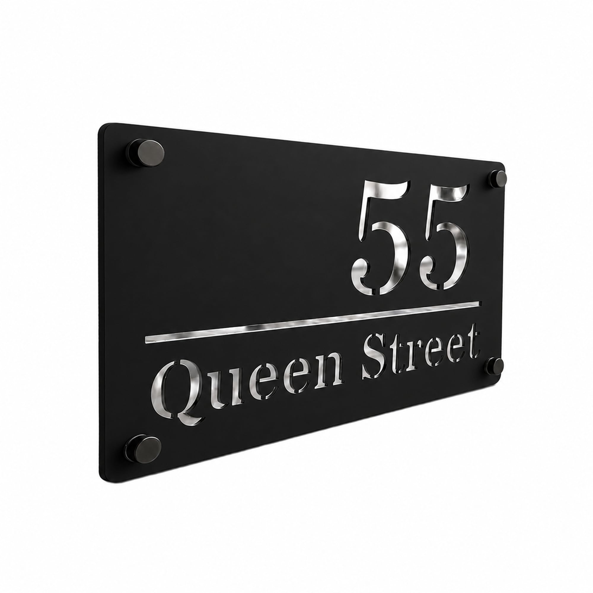 Housics Personalised House Number Plaque Black Acrylic Silver Mirror