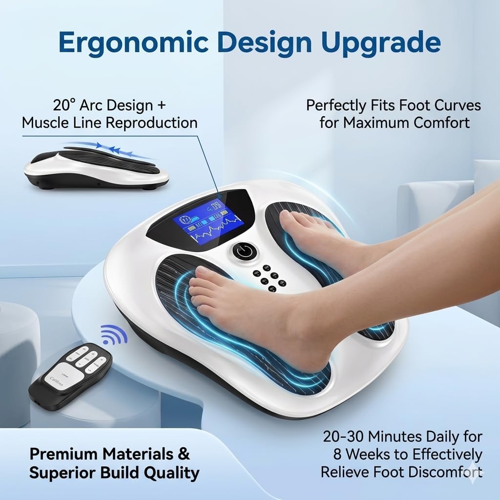 Upgraded EMS Foot Massager for Neuropathy & Circulation, TENS Foot Stimulator for Plantar Fasciitis & Pain Relief, 8 Pads, 25 Modes, 99 Intensities, Ideal Health Gifts for Seniors & Parents