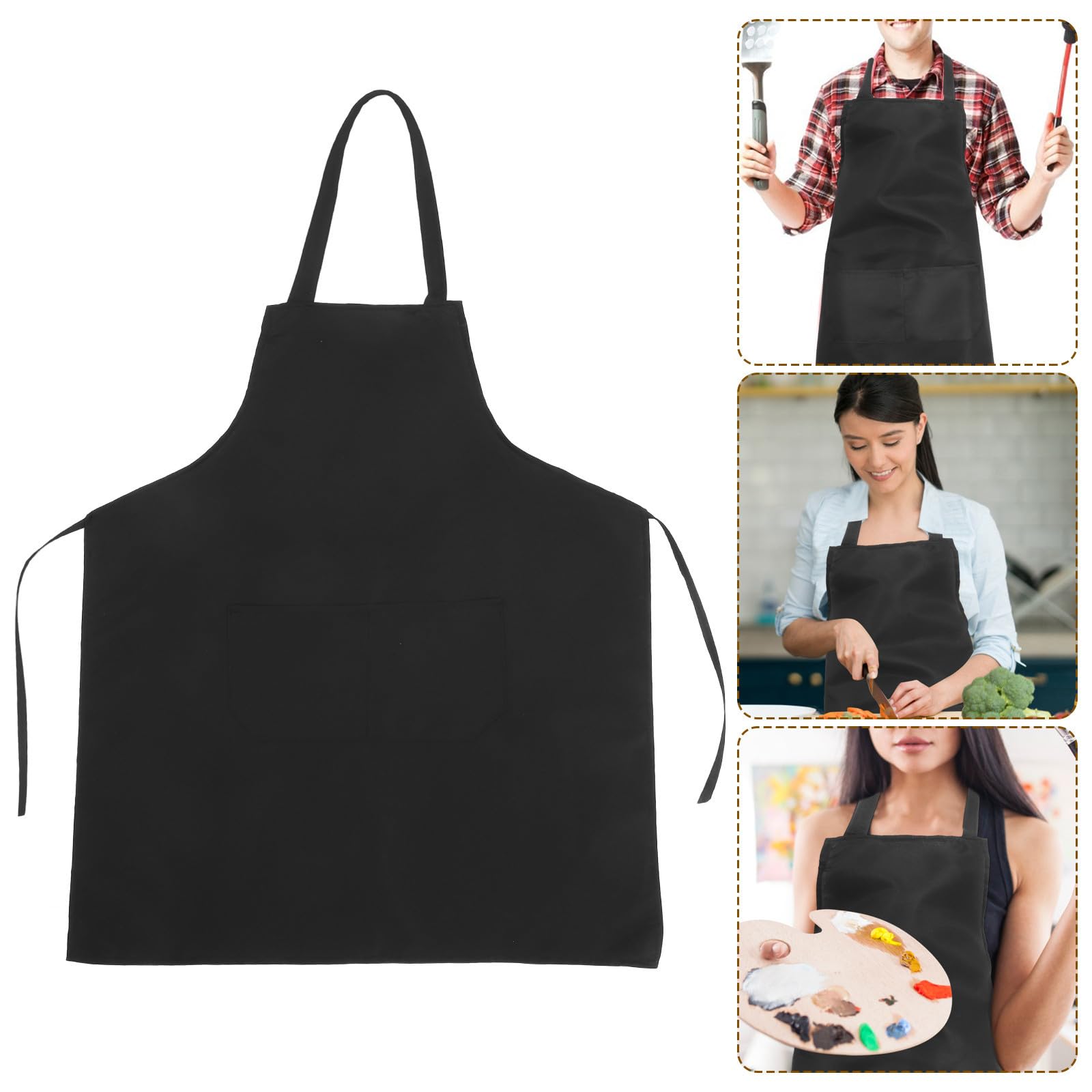 KALLORY Lot de 10 Tabliers Noirs en Tissu Grosse Poche, Protection des Vêtements Portable Cuisine, Restaurant ou Barbecue Professionnel