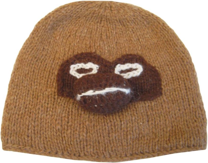 Alpaca Wool Monkey Beanie Hat - Fleece Lining - 8 Brown
