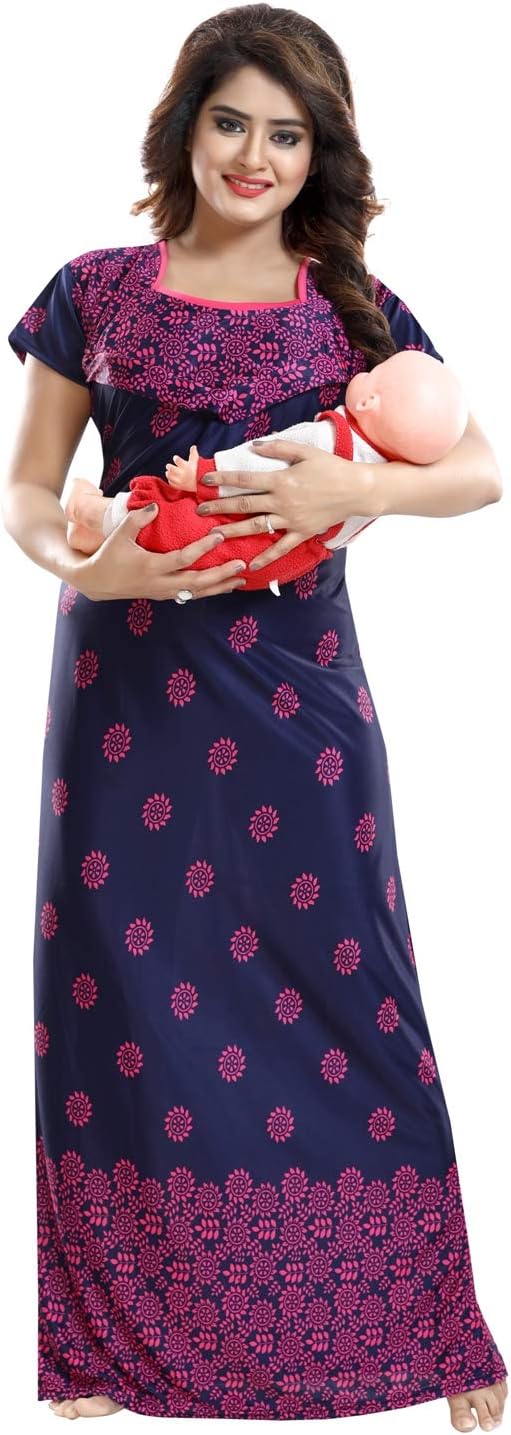 FabmeWomen Satin Maxi Nursing Nighty