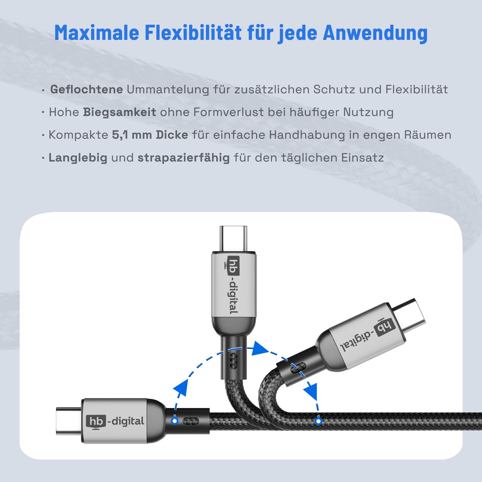 HB-DIGITAL 2 m, 4 cavi USB C USB 4.0 Gen3, cavo di ricarica veloce fino a 240 W, cavo dati 20 Gbps 8 K, 60 Hz, 4 K, nylon intrecciato per iPhone 16 15 Pro, Samsung Galaxy S23 S22 S21