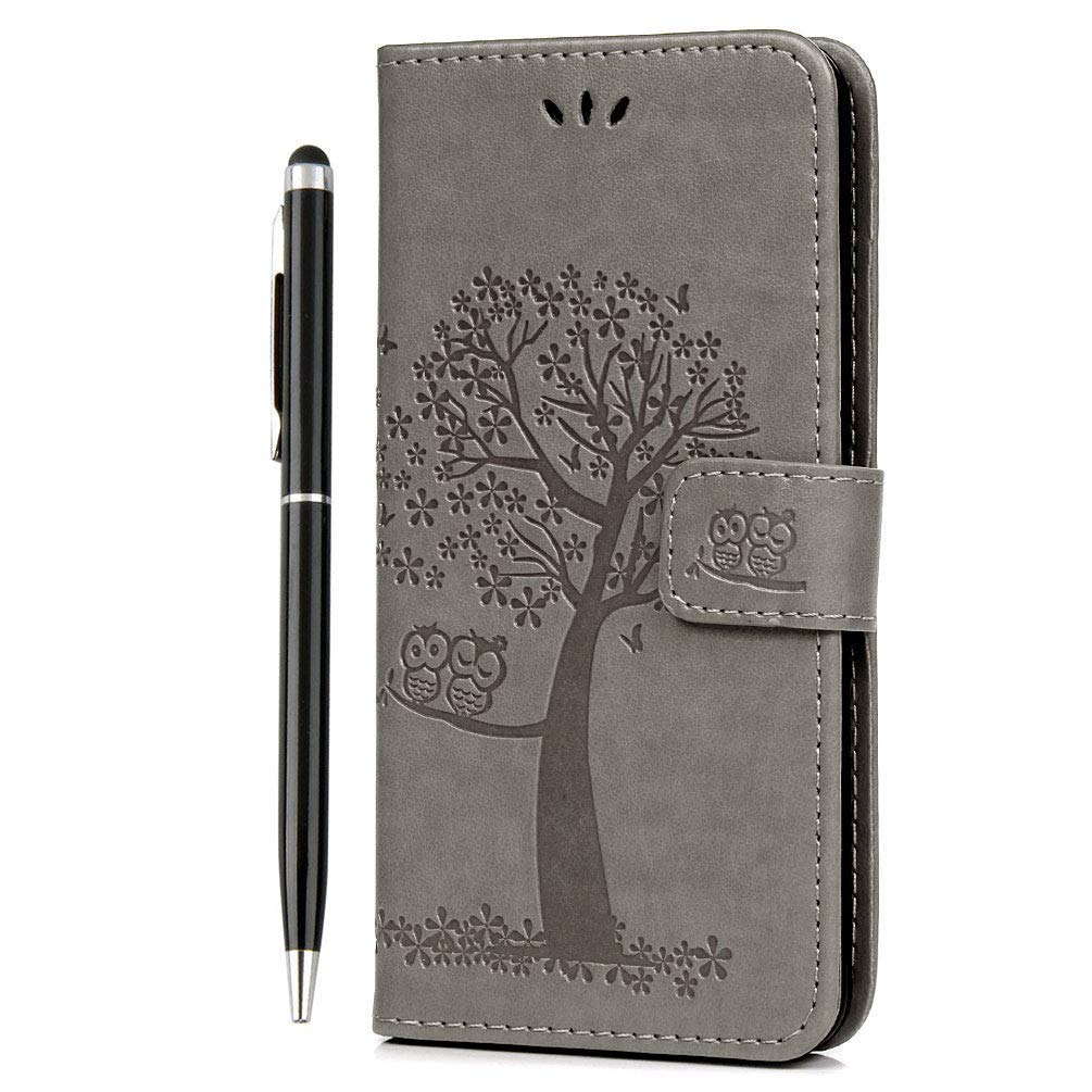 Phone Holder Case IVOYI Samsung Galaxy A7 2018 Case, Premium PU Leather Phone Case Wallet Flip Owl Tree Embossed Case Protective Cover for Samsung Galaxy A7 2018 [Kickstand] Card Holder & One Touch Pe
