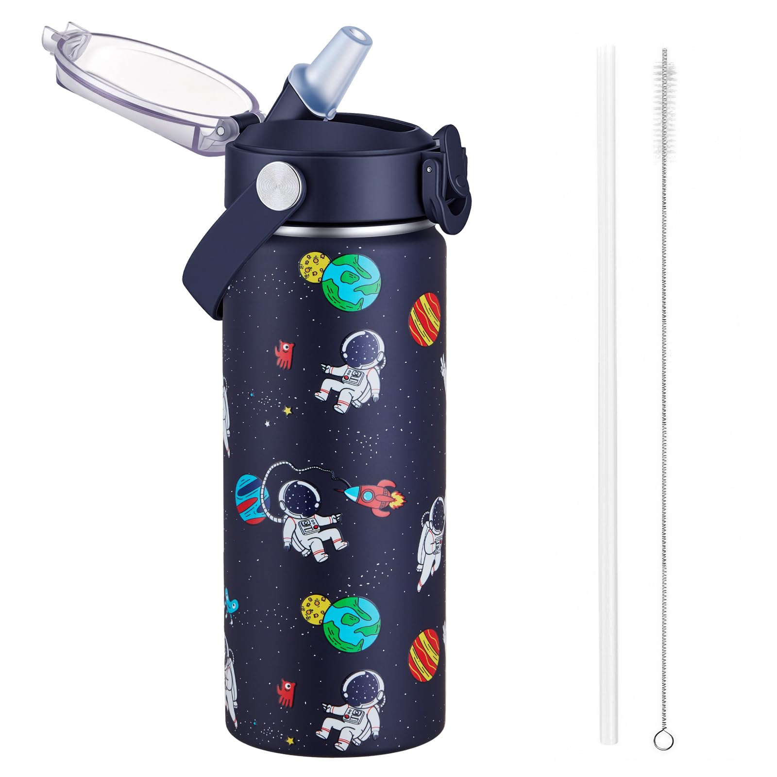 Autsel 550ml Kids Insulated Water Bottle with Straw, Vacuum Metal Leak Proof Drink Flask, BPA-Free, Cute Double Wall Stainless Steel Child's Flask,Boys Girls Bottles