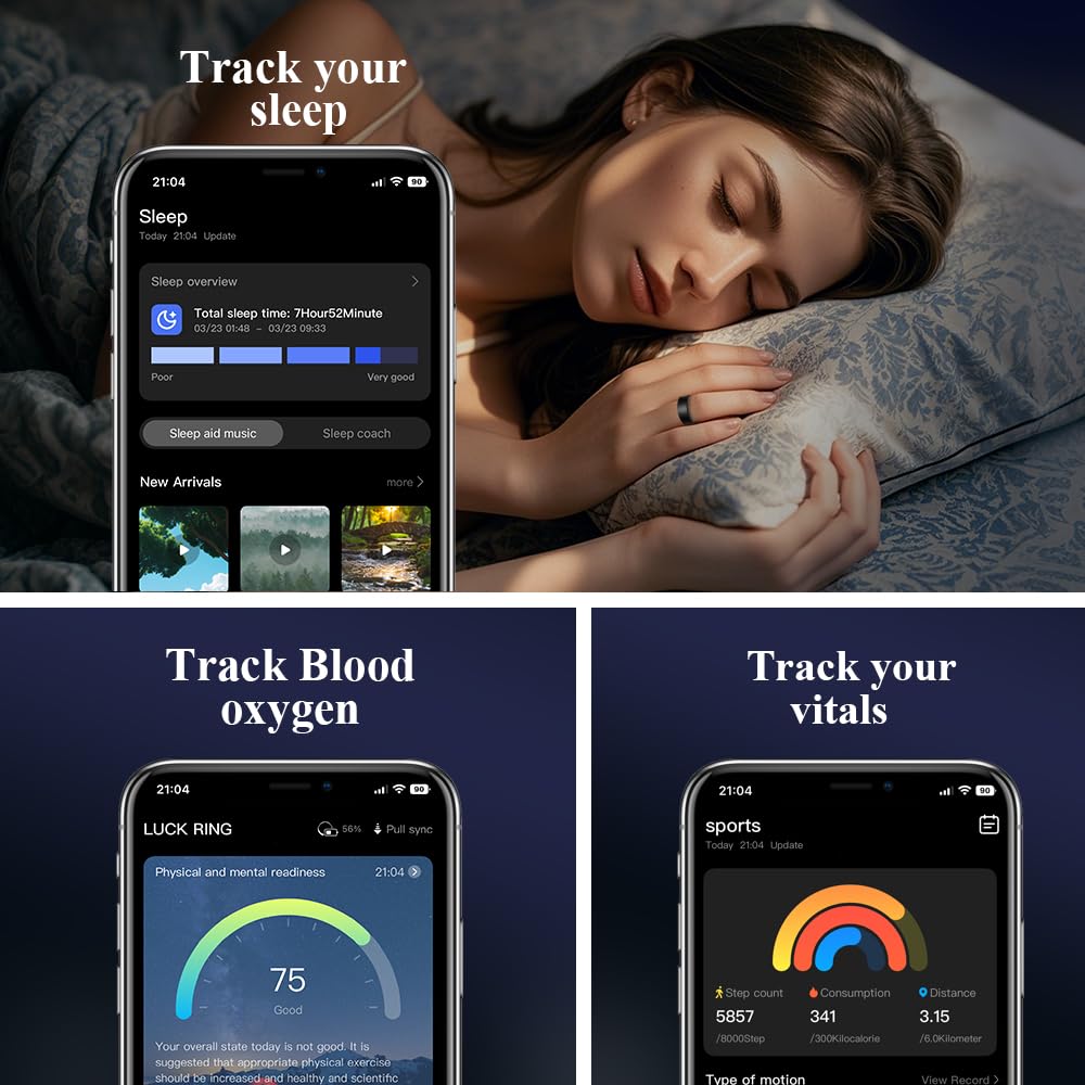 Ultra Light Smart Ring for Women Men -2.5g Fitness Tracker Ring with Heart Rate Monitor, Blood Oxygen, Sleep Tracker, 10ATM Waterproof, Step tracker, 7 Day Battery Life ?iOS/Android Compatible