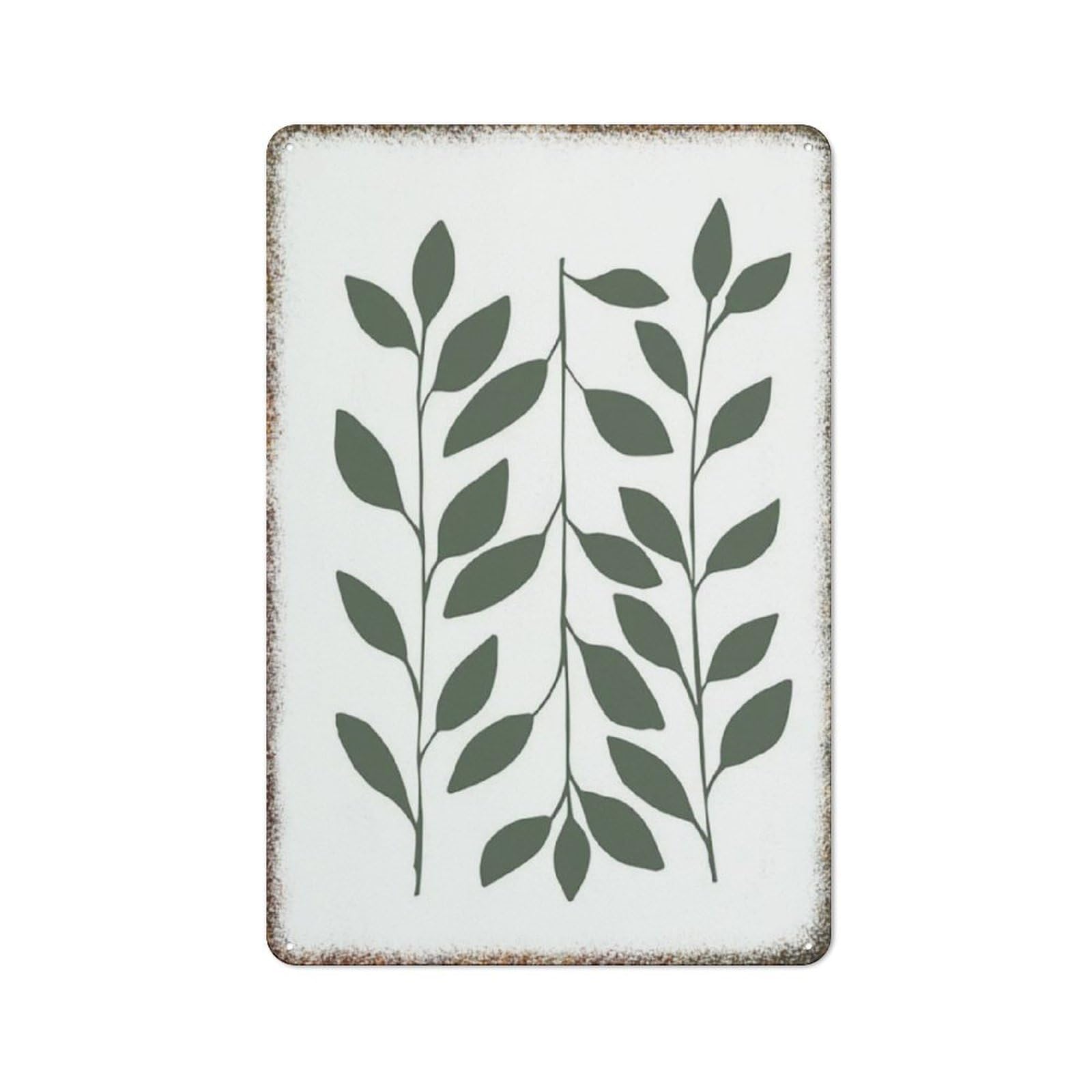 Deep Green Leaf Minimalist Plant Wall Print High Gloss Vintage Metal Dorm Bedroom Household Decor 8x12 Inch