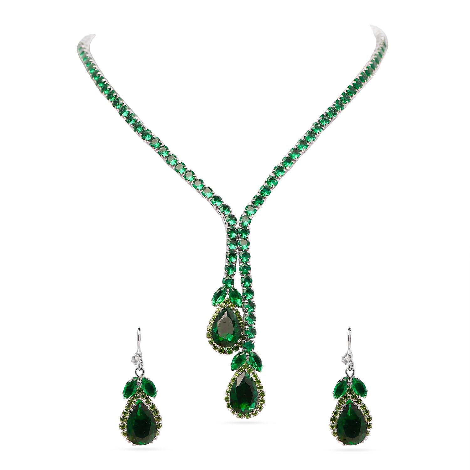 Emerald Green Crystal Y Necklace Set Designer Party Statement Jewellery Gift for Women & Girls-image-49