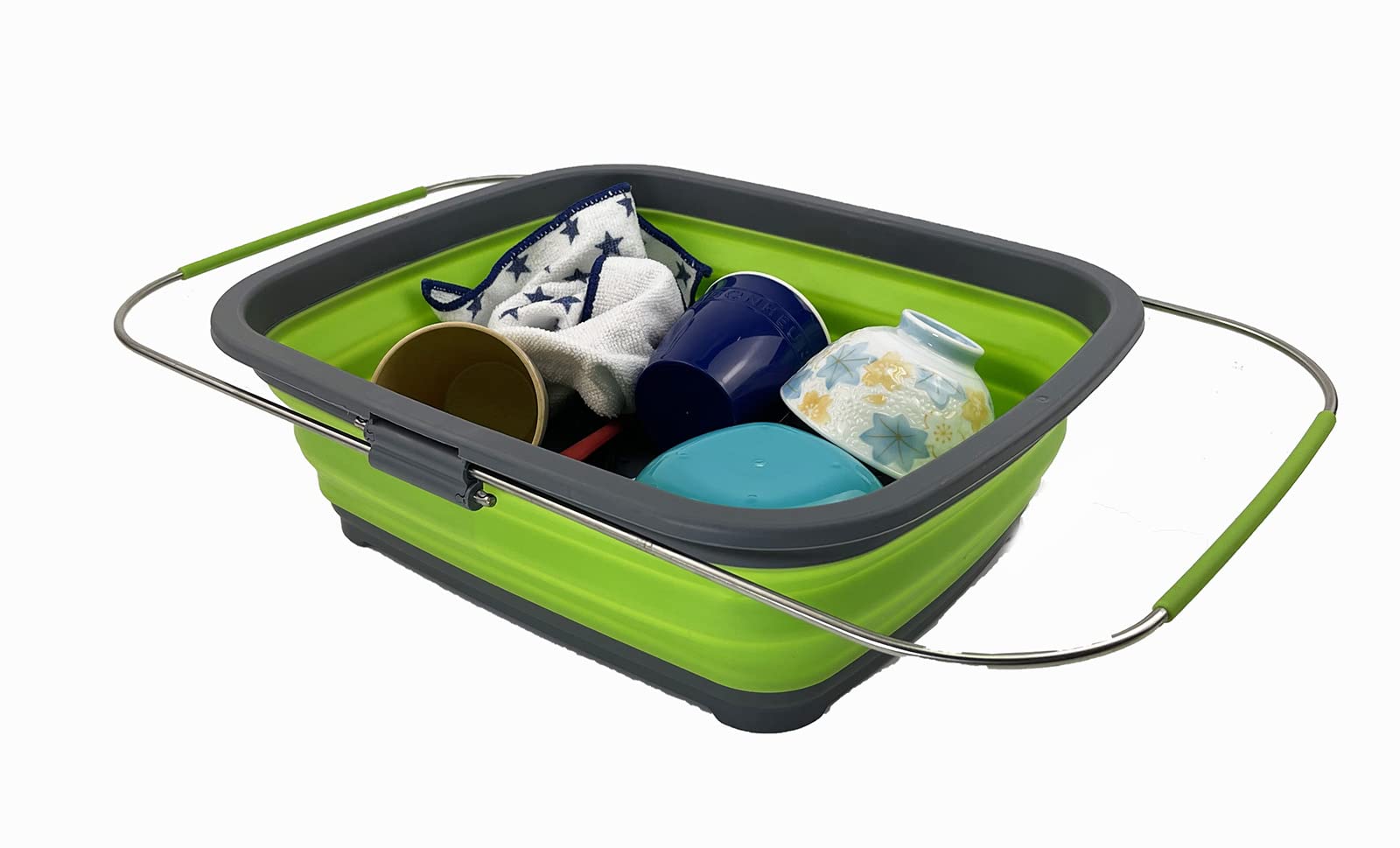 Sammart Grey/Green 8L Expandable & Collapsible Plastic Dish Drainer - Foldable Drying Rack - Portable Dinnerware Organizer - Space Saving (, 1)