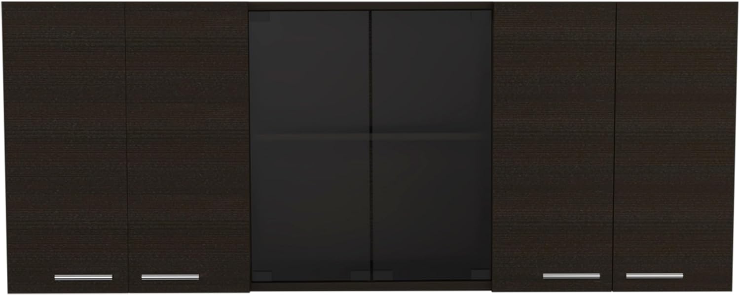 Tuhome Superior 150 Wall Cabinet with Glass, Four Interior Shelves, Two Double Doors, Built-in Dish Rack, Modern Design for Kitchen Storage and Organization