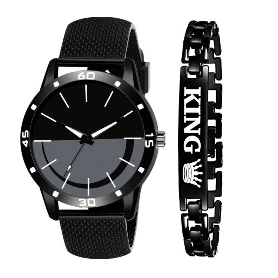 GOLDENIZE FASHION Polyurethane Analogue All Black Dial With King Bracelet Birthday Gift Premium Wacht For Boys Mens & Boys Combo Watches, Band_Multicolor (B09QZJVTW8) Amazon Price History, Amazon Price Tracker