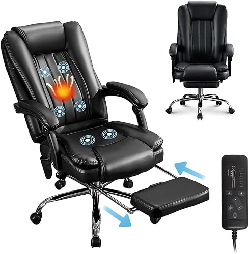 BOSMILLER Silla de oficina grande y alta de 500 libras, silla de oficina de masaje de 6 puntos, silla de escritorio con calefacción ejecutiva con