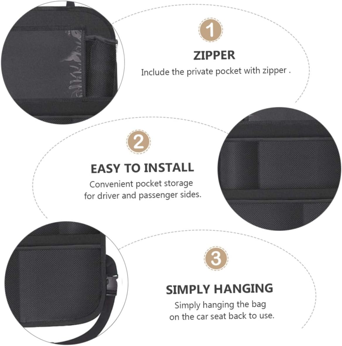 Auto Seatback Storage and Girls Car Seat Organizer Zipper Quick Access Pockets for Car