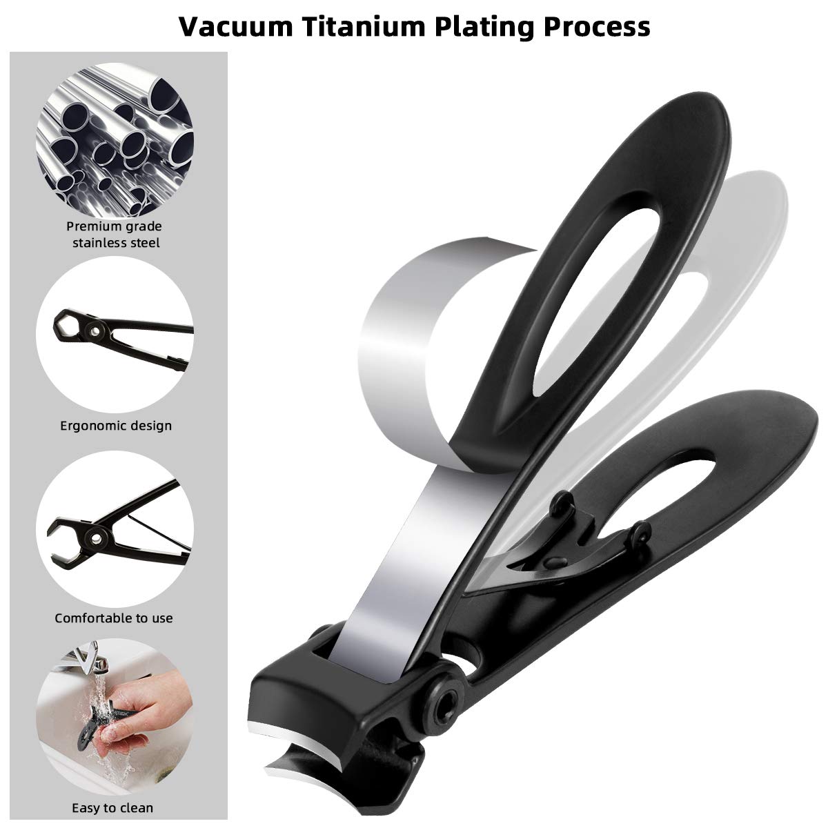Nail Clippers, 15mm Wide Jaw Opening Nail Cutter with Sharp and Sturdy Blade, Surgical Grade Stainless Steel Fingernail Toenail Clippers for Thick Nails, Black : Beauty & Personal Care