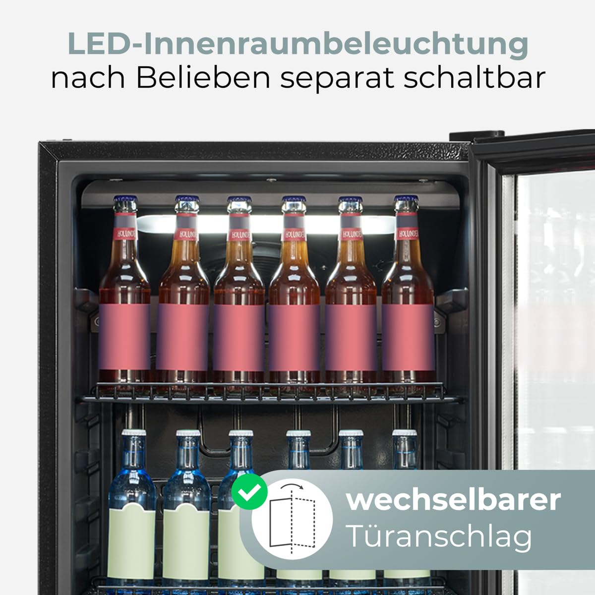 Bomann KSG 7292 Kühlschrank mit Glastür 236L Energieklasse C Getränkekühlschrank 2-12°C MultiAirflow schwarz