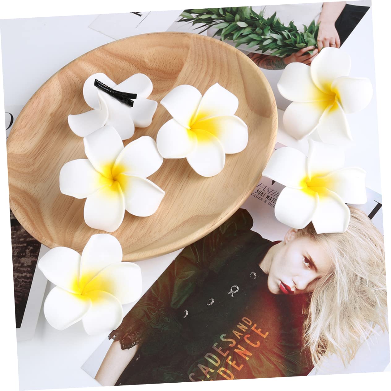 FOMIYES 75piezas Barrette De Flores Hawaianas Horquillas Simuladas De Clip Negro Accesorios Para Mujeres Decoración Para Fiestas y Bodas Para Vacaciones y Fotografía