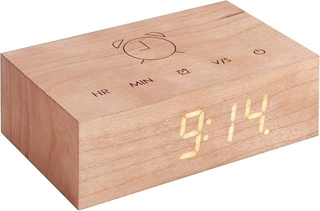 Gingko Design G003C15 Alarm Clock, Wood, Cherry, One size