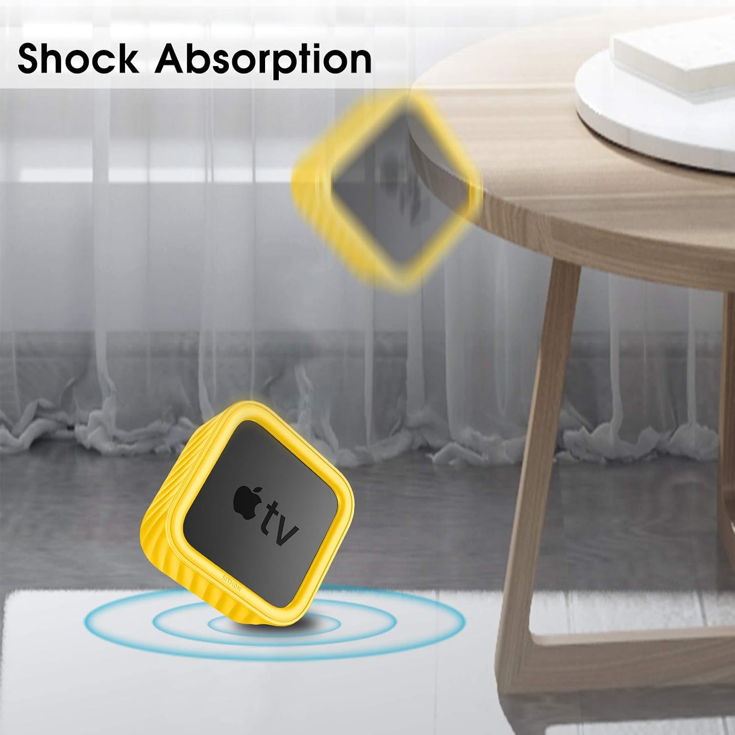 SITHON Silicone Case for Apple TV 4K (2nd & 1st Gen) / Apple TV HD, Lightweight Shockproof Anti Slip Protective Cover for Apple TV 4K 2021 / HD 4th Generation, Yellow