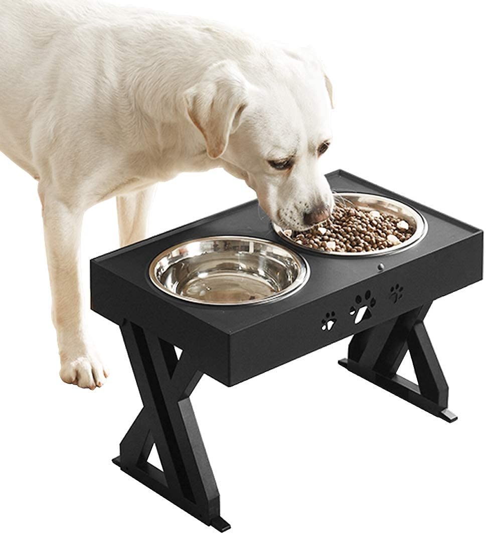 Comedero para perros elevado con 2 cuencos de acero inoxidable, plegable, 3 alturas ajustables y antideslizante, soporte para comedero para perros grandes, medianos y pequeños, gatos y mascotas