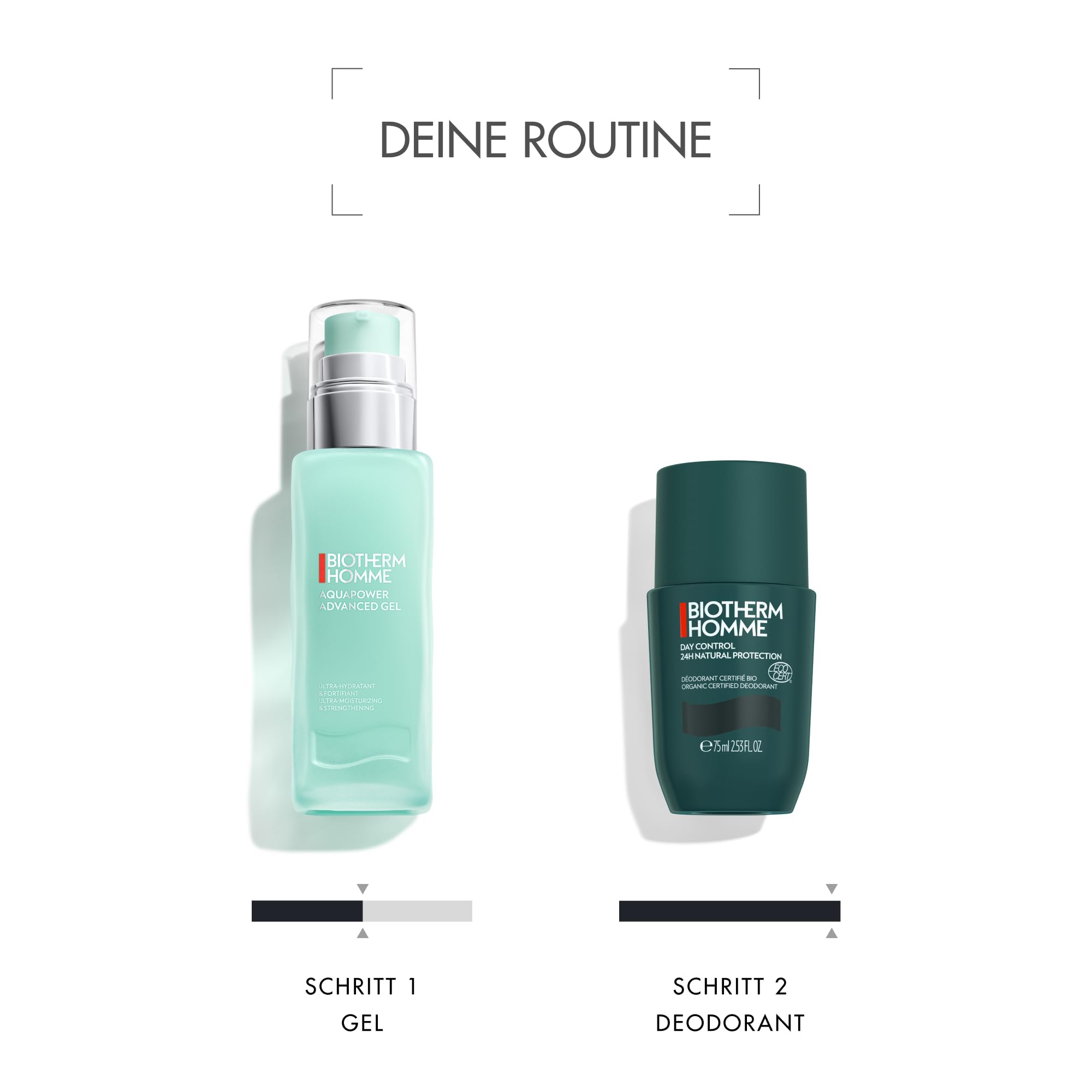 Biotherm Homme Frische-Set mit Aquapower Advanced Gel 75 ml & Day Control 24H Ecocert Deo Roll-On 75 ml, Feuchtigkeitspflege und langanhaltender Schutz für Männer
