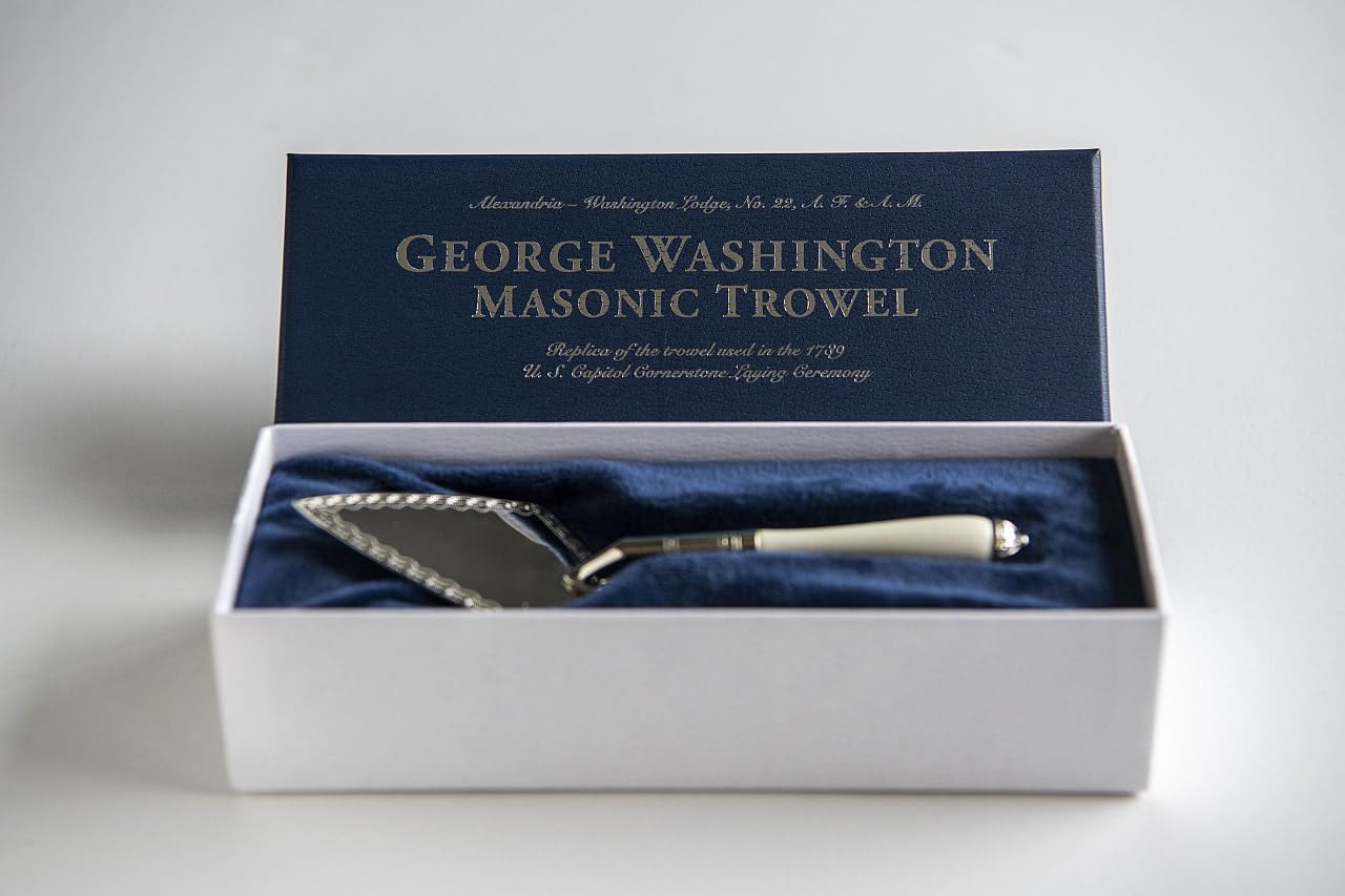 George Washington Commemorative Replica Masonic Trowel, Historical Replica, White Handle with Silver Metal Blade, Decorative Display Box