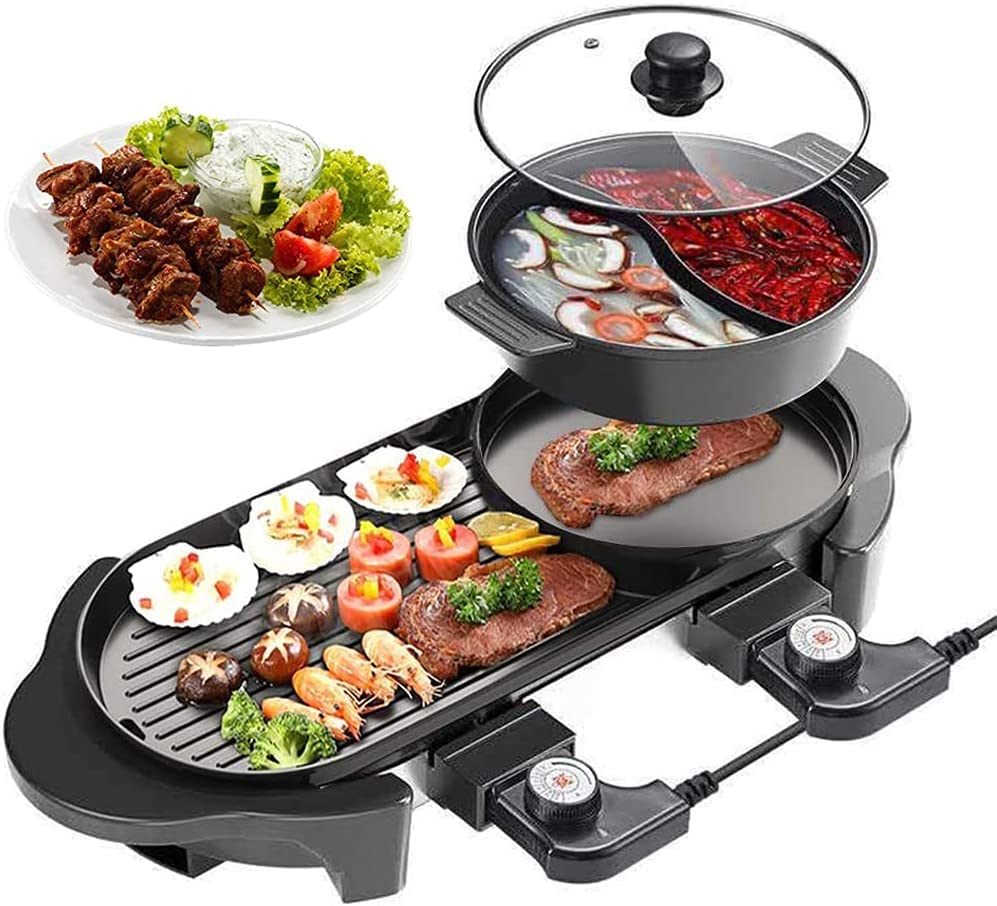 Buy 2 in 1 Indoor Electric BBQ and Hot Pot, Multifunctional Smokeless Korean Grill and Shabu