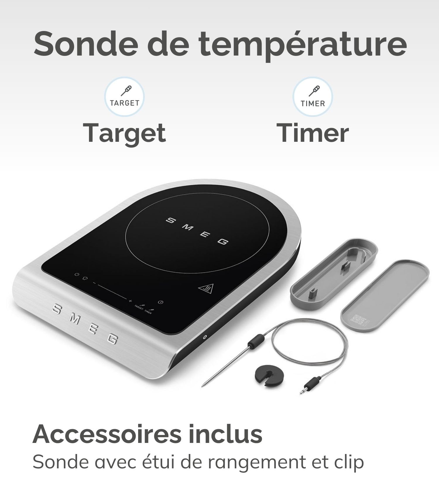 Smeg, Plaque de Cuisson à Induction Portable PIC01BLMEU, Programmes de Barbecue, Fonction de Friture et de Maintien au Chaud, 9 Niveaux de Puissance, Fonction Boost, Accessoires Inclus, 2100W, Noir