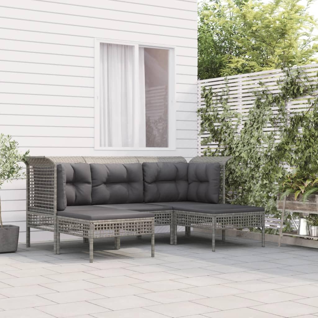 Set de Muebles de jardín de ratán sintético Gris con Cojines, 5 Piezas, Estructura de Acero Resistente, Ideal para terraza, Patio, balcón y Zona de Ocio al Aire Libre