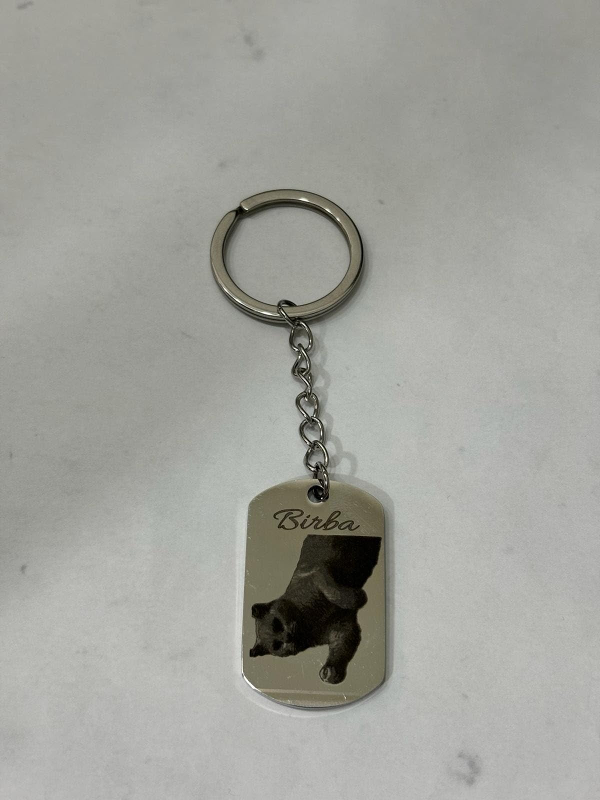 PORTACHIAVI acciaio ciondolo targa 40x22 cm con foto tua personalizzata fotoincisione bianco e nero con persona amata defunta cane gatto etc,