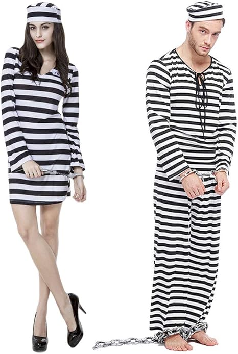 Amazon ハロウィン 恋人囚人コスチューム仮装 コスプレ 囚人服 恋人用 カップル用 大人用 白黒ストライプ M 女 コスプレ 仮装 通販