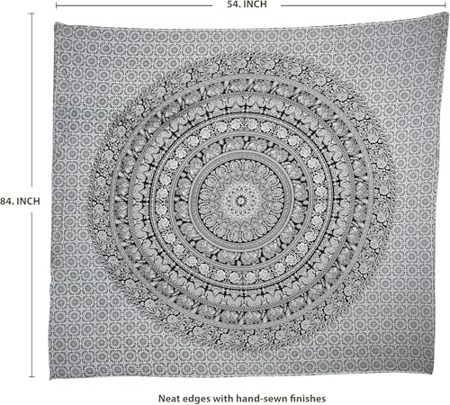 Image of Craft Trade 54x84 Inches Black and White Cotton Mandala Ombre Wall Hanging Tapestry