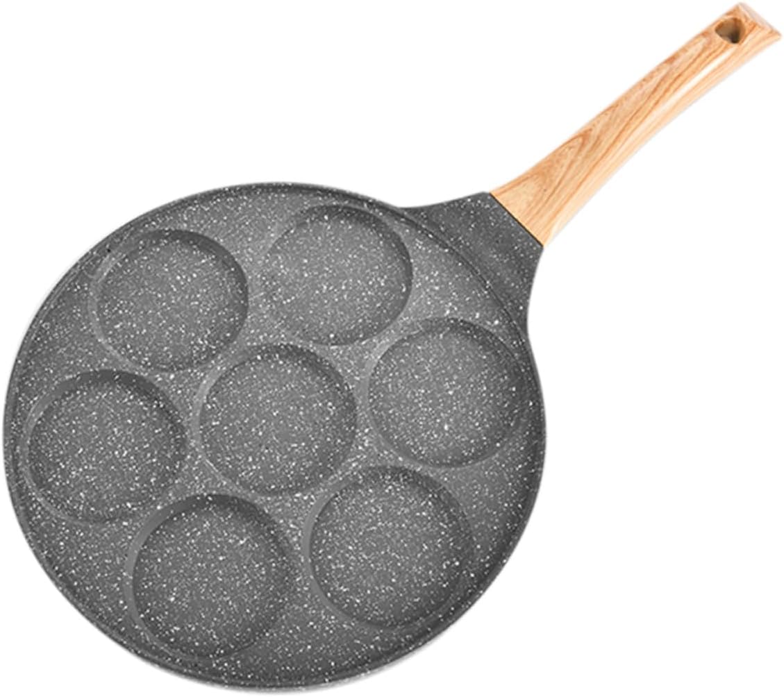 Ciieeo Non Stick Seven Hole Egg Frying Pan for Outdoor and Kitchen Use High Temperature Resistant Muffin Skillet with Scald Grip for Healthy Breakfast Pancakes and Omelette Cooking