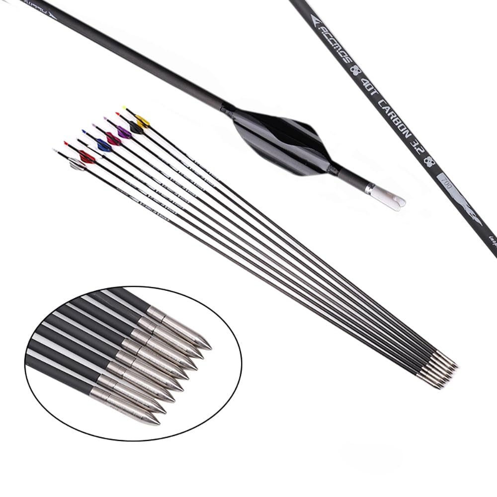12 Pezzi Frecce con Piume a Spirale, Lunghezza Dell'asta 31 Pollici, ID 3,2 mm, Spine 800 (Black)