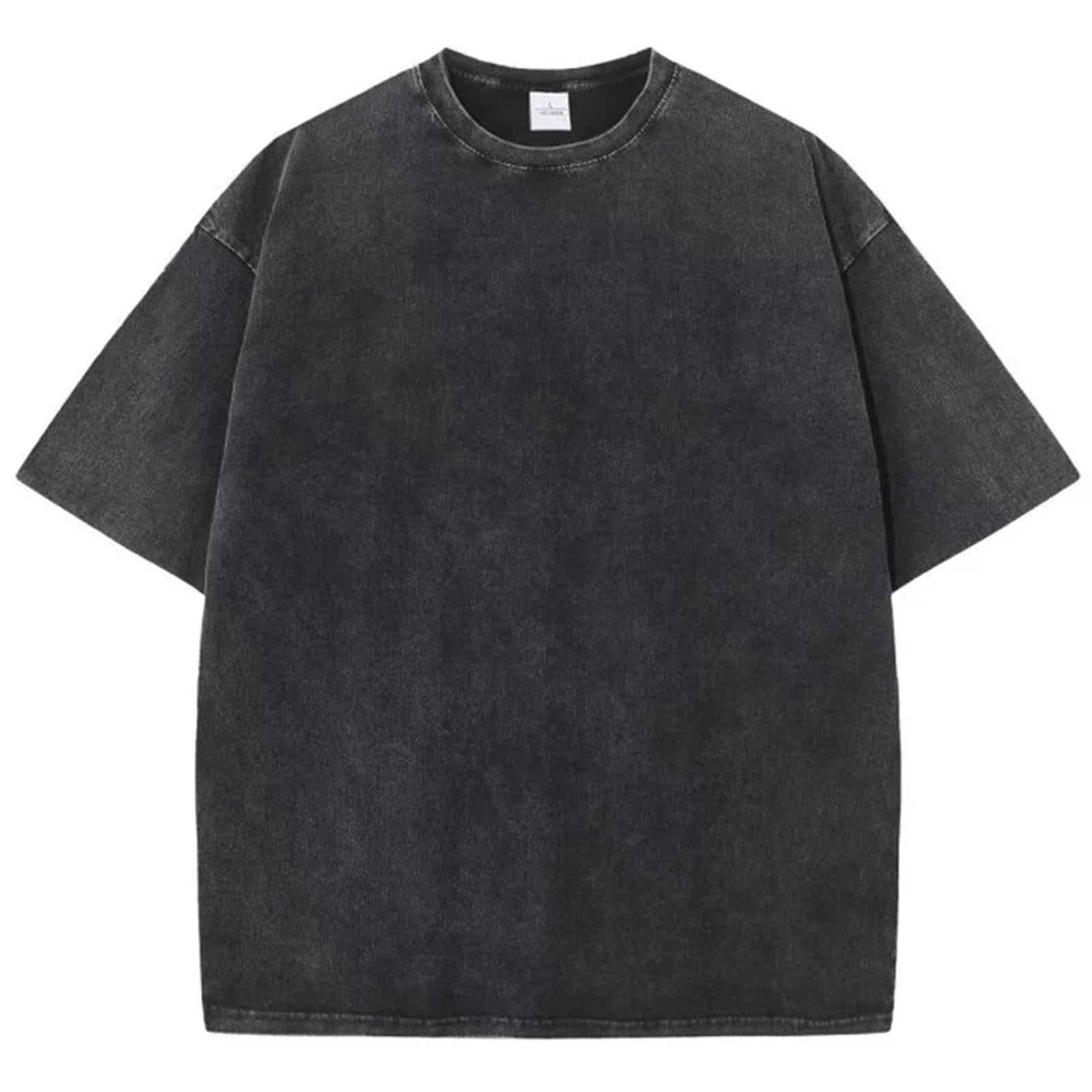 T-Shirt Homme Retro Couleur Pleine Mode De Rue Lavé Vieux Haut À Manches Cortès