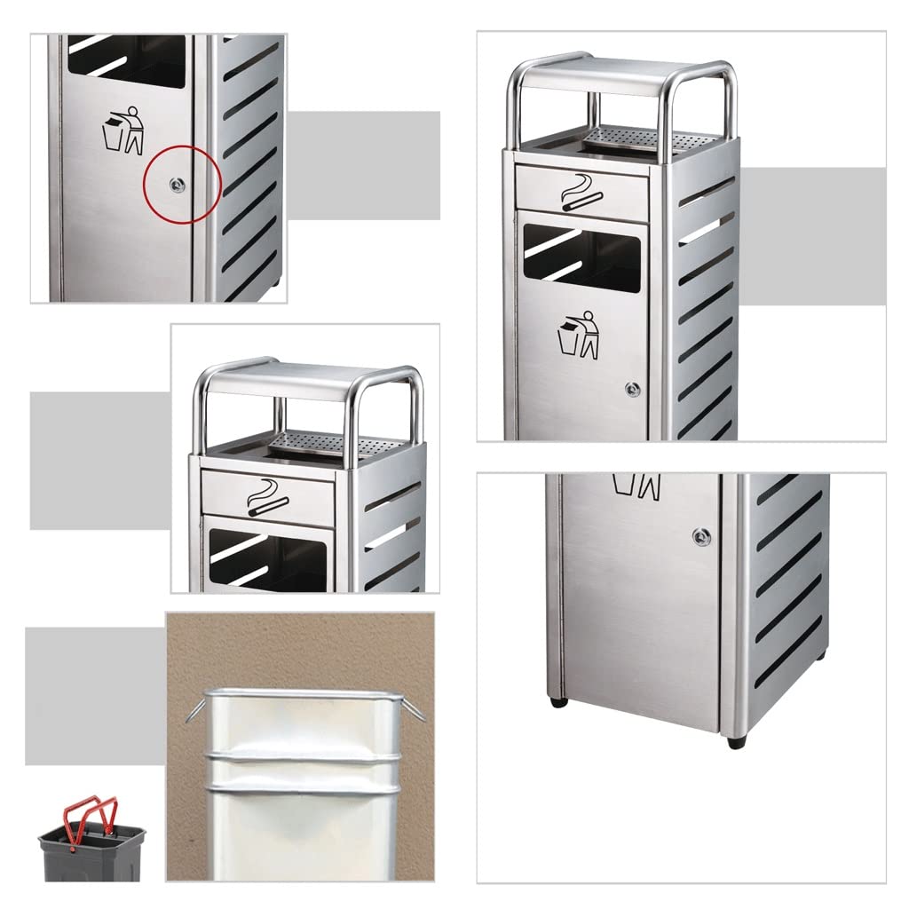Mülleimer für draußen/drinnen, Mülleimer für draußen, Edelstahl, rechteckig, kommerzieller Mülleimer aus Aluminiumguss mit Schublade, Aschenbecher, Sortier-Mülleimer, Verwendung im Garten, auf der Te
