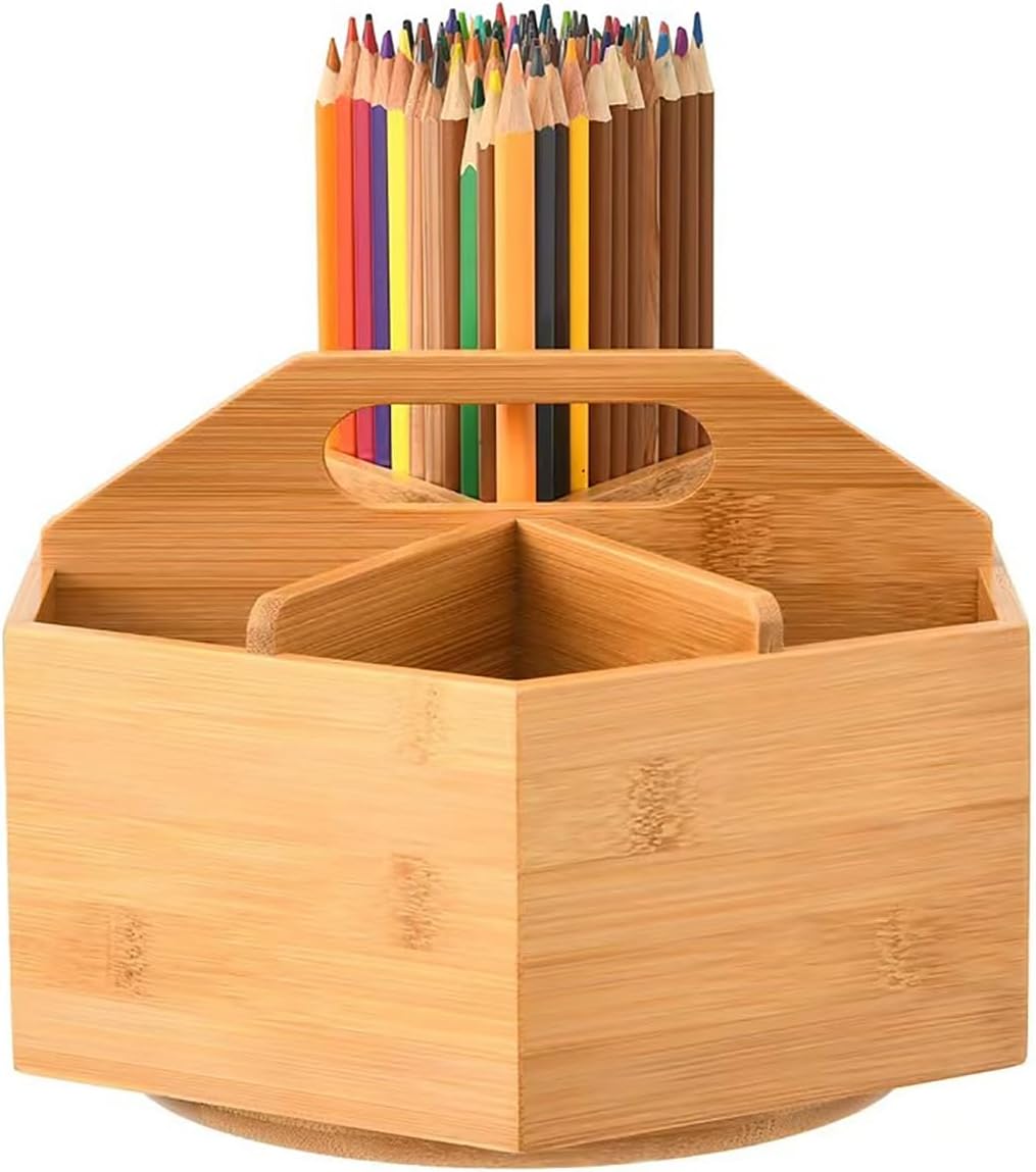 HexaTurn Lite Bamboo Desk Organizer with Pen Holder