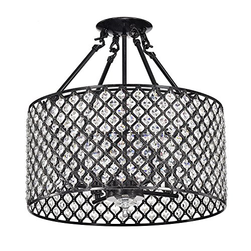 Edvivi Marya 4-Light Antique Black Round Beaded Drum Semi Flush Mount Crystal Chandelier | Glam Lighting #TOP7