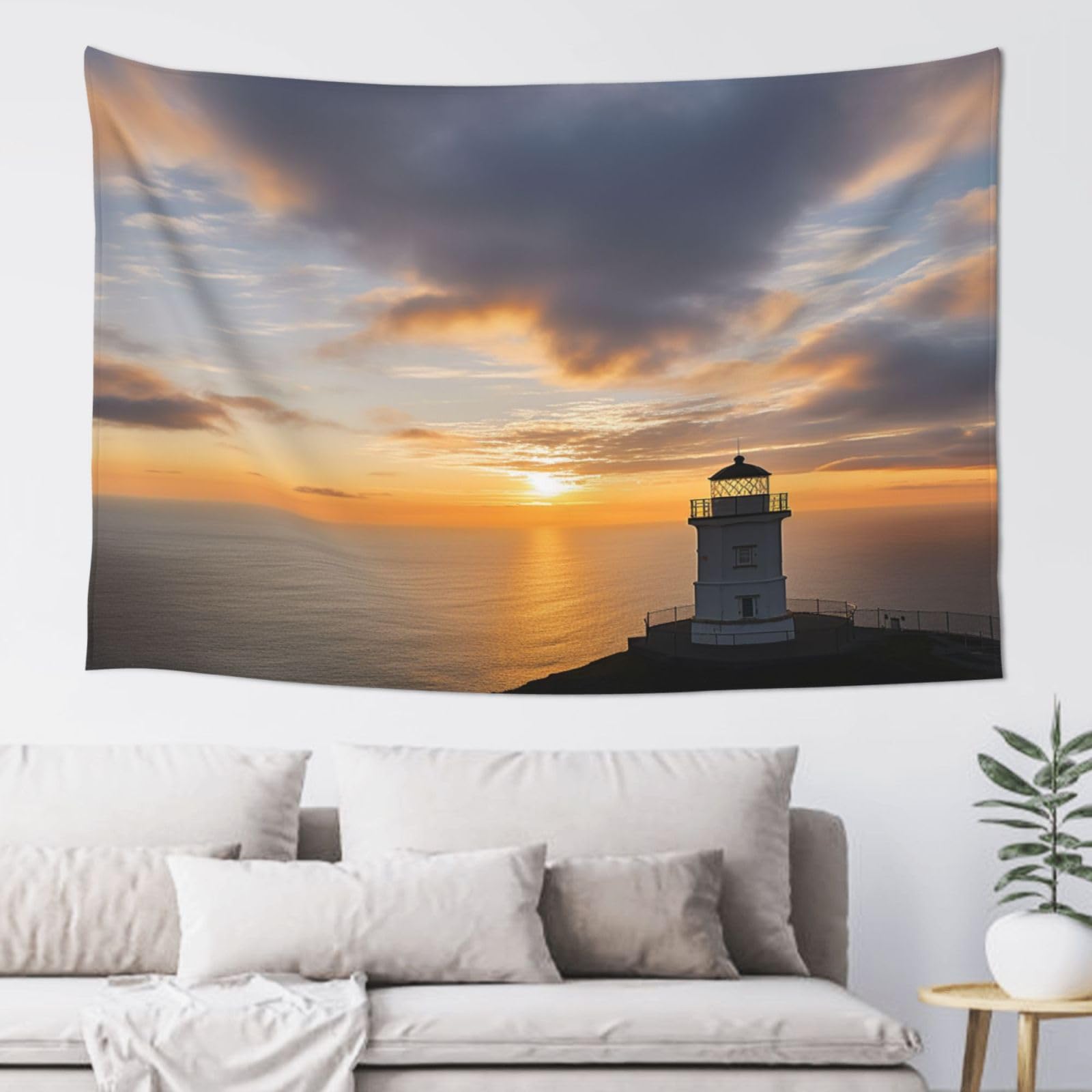 QMKFWT Sea and Lighthouse Tapestry Aesthetic Wall Hanging Tapestries 60'' x 40'' Boho Tapestries Vertical Wall Art Decorative Funny Vintage Poster Flag Tapestry for Bedroom Living Room Decor