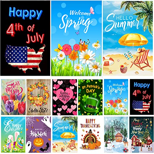 CDLong Seasonal Garden Flag Set of 12 Double Sided 12.5 x 18 Inch Yard Flag,small garden flags for outside, Christmas Spring Seasonal Flag Decor for Outdoor Holiday Decorations