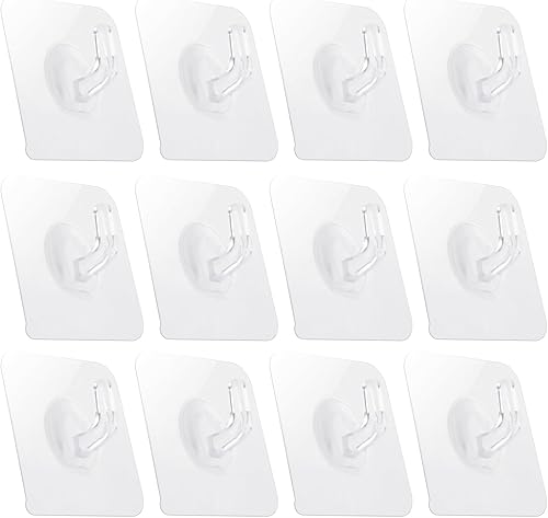 Paquete de 12 ganchos adhesivos de plástico transparente, impermeable, resistente, para pared, techo, puerta, ventana, hogar, cocina, baño, ducha,
